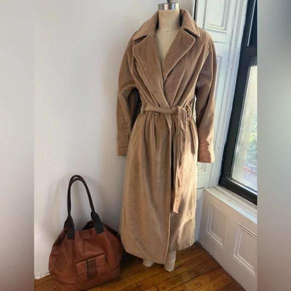 Camel Cashmere Maxi Trench Coat Long Belted Wrap Robe Winter Coat - Picture 9 of 15